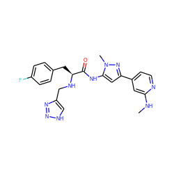 CNc1cc(-c2cc(NC(=O)[C@H](Cc3ccc(F)cc3)NCc3c[nH]nn3)n(C)n2)ccn1 ZINC000096284436