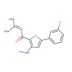 CNc1cc(-c2cccc(Cl)c2)oc1C(=O)N=C(N)N ZINC000028822471