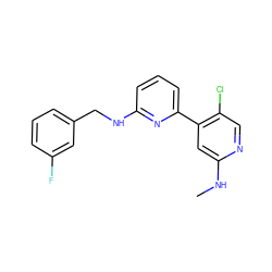 CNc1cc(-c2cccc(NCc3cccc(F)c3)n2)c(Cl)cn1 ZINC000115456670