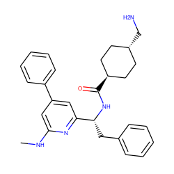 CNc1cc(-c2ccccc2)cc([C@@H](Cc2ccccc2)NC(=O)[C@H]2CC[C@H](CN)CC2)n1 ZINC000299863081