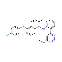 CNc1cc(-c2cccnc2Nc2c(C)ccc3c(Nc4ccc(Cl)cc4)nccc23)ncn1 ZINC000045245544