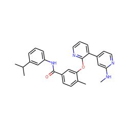 CNc1cc(-c2cccnc2Oc2cc(C(=O)Nc3cccc(C(C)C)c3)ccc2C)ccn1 ZINC000028896874