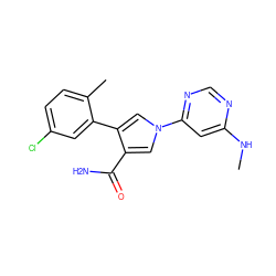 CNc1cc(-n2cc(C(N)=O)c(-c3cc(Cl)ccc3C)c2)ncn1 ZINC000143036530