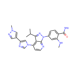 CNc1cc(-n2nc(C(C)C)c3c(-n4cnc(-c5cnn(C)c5)c4)ccnc32)ccc1C(N)=O ZINC000169270709