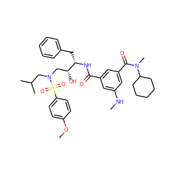CNc1cc(C(=O)N[C@@H](Cc2ccccc2)[C@H](O)CN(CC(C)C)S(=O)(=O)c2ccc(OC)cc2)cc(C(=O)N(C)C2CCCCC2)c1 ZINC000198034864