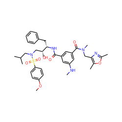CNc1cc(C(=O)N[C@@H](Cc2ccccc2)[C@H](O)CN(CC(C)C)S(=O)(=O)c2ccc(OC)cc2)cc(C(=O)N(C)Cc2nc(C)oc2C)c1 ZINC000204163663