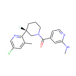 CNc1cc(C(=O)N2CCC[C@@](F)(c3ncc(Cl)cc3C)C2)ccn1 ZINC000230534454