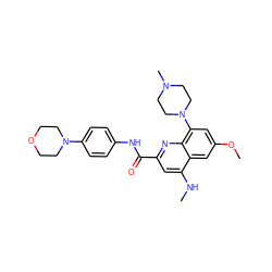 CNc1cc(C(=O)Nc2ccc(N3CCOCC3)cc2)nc2c(N3CCN(C)CC3)cc(OC)cc12 ZINC000028639616