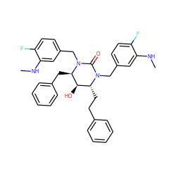 CNc1cc(CN2C(=O)N(Cc3ccc(F)c(NC)c3)[C@H](Cc3ccccc3)[C@H](O)[C@H]2CCc2ccccc2)ccc1F ZINC000027094161