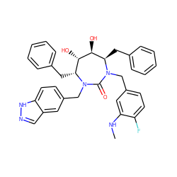 CNc1cc(CN2C(=O)N(Cc3ccc4[nH]ncc4c3)[C@H](Cc3ccccc3)[C@H](O)[C@@H](O)[C@H]2Cc2ccccc2)ccc1F ZINC000026481310