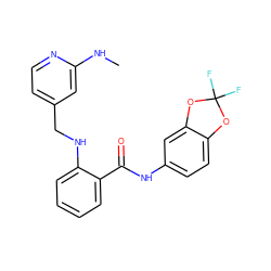 CNc1cc(CNc2ccccc2C(=O)Nc2ccc3c(c2)OC(F)(F)O3)ccn1 ZINC000028951792