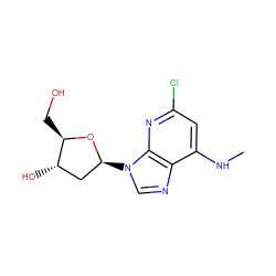 CNc1cc(Cl)nc2c1ncn2[C@H]1C[C@H](O)[C@@H](CO)O1 ZINC000027317600