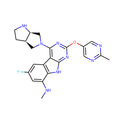 CNc1cc(F)cc2c1[nH]c1nc(Oc3cnc(C)nc3)nc(N3C[C@H]4CCN[C@H]4C3)c12 ZINC000095921171