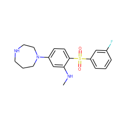 CNc1cc(N2CCCNCC2)ccc1S(=O)(=O)c1cccc(F)c1 ZINC000038192568