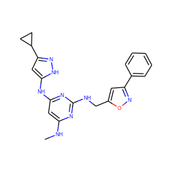 CNc1cc(Nc2cc(C3CC3)n[nH]2)nc(NCc2cc(-c3ccccc3)no2)n1 ZINC000035951170