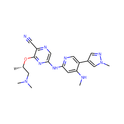 CNc1cc(Nc2cnc(C#N)c(O[C@@H](C)CN(C)C)n2)ncc1-c1cnn(C)c1 ZINC000095562914