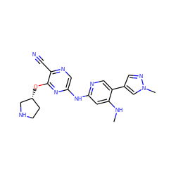 CNc1cc(Nc2cnc(C#N)c(O[C@@H]3CCNC3)n2)ncc1-c1cnn(C)c1 ZINC000095557889