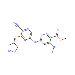 CNc1cc(Nc2cnc(C#N)c(O[C@@H]3CCNC3)n2)ncc1C(=O)OC ZINC000095560216