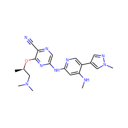 CNc1cc(Nc2cnc(C#N)c(O[C@H](C)CN(C)C)n2)ncc1-c1cnn(C)c1 ZINC000095561541