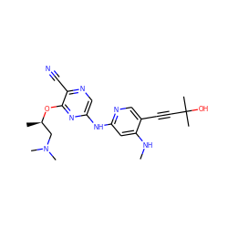 CNc1cc(Nc2cnc(C#N)c(O[C@H](C)CN(C)C)n2)ncc1C#CC(C)(C)O ZINC000095562155