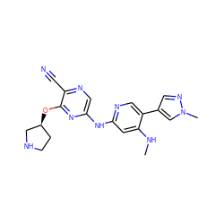 CNc1cc(Nc2cnc(C#N)c(O[C@H]3CCNC3)n2)ncc1-c1cnn(C)c1 ZINC000095558423