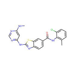 CNc1cc(Nc2nc3ccc(C(=O)Nc4c(C)cccc4Cl)cc3s2)ncn1 ZINC000013536641