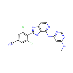 CNc1cc(Nc2nccc3nc(-c4c(Cl)cc(C#N)cc4Cl)[nH]c23)ncn1 ZINC001772603714