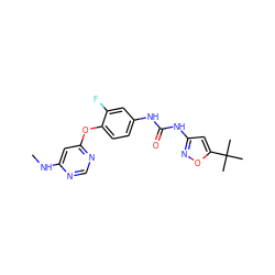 CNc1cc(Oc2ccc(NC(=O)Nc3cc(C(C)(C)C)on3)cc2F)ncn1 ZINC001772643443