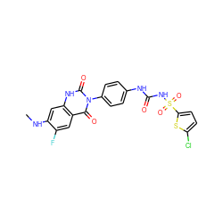 CNc1cc2[nH]c(=O)n(-c3ccc(NC(=O)NS(=O)(=O)c4ccc(Cl)s4)cc3)c(=O)c2cc1F ZINC000043153259