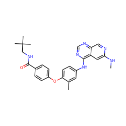 CNc1cc2c(Nc3ccc(Oc4ccc(C(=O)NCC(C)(C)C)cc4)c(C)c3)ncnc2cn1 ZINC000028706417