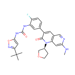 CNc1cc2c(cn1)cc(-c1ccc(F)c(NC(=O)Nc3cc(C(C)(C)C)no3)c1)c(=O)n2[C@H]1CCOC1 ZINC000473134048