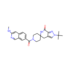 CNc1cc2ccc(C(=O)N3CCC4(CC3)Cc3cn(C(C)(C)C)nc3C(=O)N4)cc2cn1 ZINC000261132114