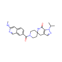 CNc1cc2ccc(C(=O)N3CCC4(CC3)Cc3cnn(C(C)C)c3C(=O)N4)cc2cn1 ZINC000261188716