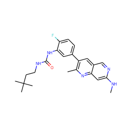 CNc1cc2nc(C)c(-c3ccc(F)c(NC(=O)NCCC(C)(C)C)c3)cc2cn1 ZINC000204937066