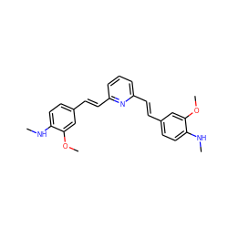 CNc1ccc(/C=C/c2cccc(/C=C/c3ccc(NC)c(OC)c3)n2)cc1OC ZINC000028948987