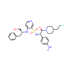 CNc1ccc([C@H](NS(=O)(=O)c2cnccc2N[C@H](CO)Cc2ccccc2)C(=O)N2CCC(CCF)CC2)cc1 ZINC000036093427
