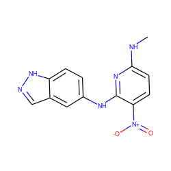 CNc1ccc([N+](=O)[O-])c(Nc2ccc3[nH]ncc3c2)n1 ZINC000147625631