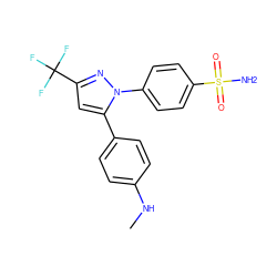 CNc1ccc(-c2cc(C(F)(F)F)nn2-c2ccc(S(N)(=O)=O)cc2)cc1 ZINC000003814706