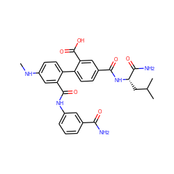 CNc1ccc(-c2ccc(C(=O)N[C@@H](CC(C)C)C(N)=O)cc2C(=O)O)c(C(=O)Nc2cccc(C(N)=O)c2)c1 ZINC000028639483