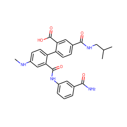 CNc1ccc(-c2ccc(C(=O)NCC(C)C)cc2C(=O)O)c(C(=O)Nc2cccc(C(N)=O)c2)c1 ZINC000028642347