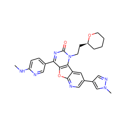 CNc1ccc(-c2nc(=O)n(CC[C@@H]3CCCCO3)c3c2oc2ncc(-c4cnn(C)c4)cc23)cn1 ZINC000103131422