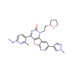 CNc1ccc(-c2nc(=O)n(CC[C@@H]3CCCO3)c3c2oc2ncc(-c4cnn(C)c4)cc23)c(C)n1 ZINC000103131403