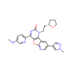 CNc1ccc(-c2nc(=O)n(CC[C@@H]3CCCO3)c3c2oc2ncc(-c4cnn(C)c4)cc23)nc1 ZINC000103131382