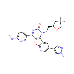 CNc1ccc(-c2nc(=O)n(CC[C@H]3CC(C)(C)CO3)c3c2oc2ncc(-c4cnn(C)c4)cc23)cn1 ZINC000103130217