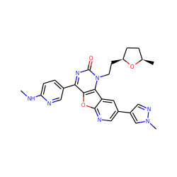 CNc1ccc(-c2nc(=O)n(CC[C@H]3CC[C@@H](C)O3)c3c2oc2ncc(-c4cnn(C)c4)cc23)cn1 ZINC000103131442