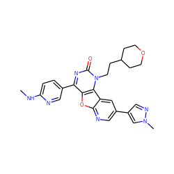 CNc1ccc(-c2nc(=O)n(CCC3CCOCC3)c3c2oc2ncc(-c4cnn(C)c4)cc23)cn1 ZINC000103131429