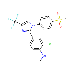 CNc1ccc(-c2nc(C(F)(F)F)cn2-c2ccc(S(C)(=O)=O)cc2)cc1Cl ZINC000003814599