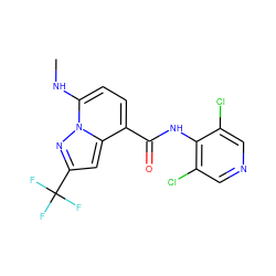 CNc1ccc(C(=O)Nc2c(Cl)cncc2Cl)c2cc(C(F)(F)F)nn12 ZINC000096933199