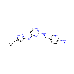 CNc1ccc(CNc2nccc(Nc3cc(C4CC4)[nH]n3)n2)cn1 ZINC000473172495