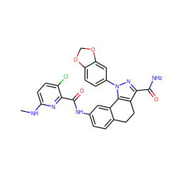 CNc1ccc(Cl)c(C(=O)Nc2ccc3c(c2)-c2c(c(C(N)=O)nn2-c2ccc4c(c2)OCO4)CC3)n1 ZINC000045338975